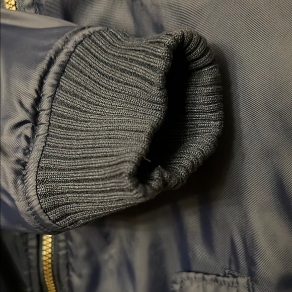 Kids Blue Puffer Jacket with Ribbed Collar and Full-Length Zipper - Picture 6 of 13